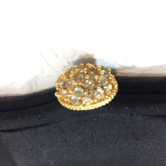 Vtg MM Morris Moskowitz Black Satin Evening Gold Rhinestone Fancy Clasp Purse - Picture 5 of 10